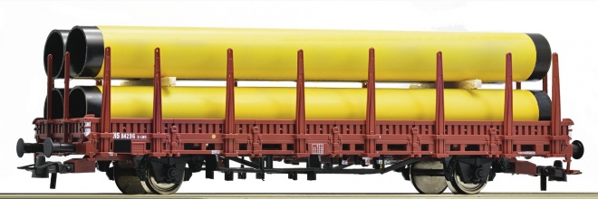 Flat car loaded with pipes<br /><a href='images/pictures/Roco/179212.jpg' target='_blank'>Full size image</a>